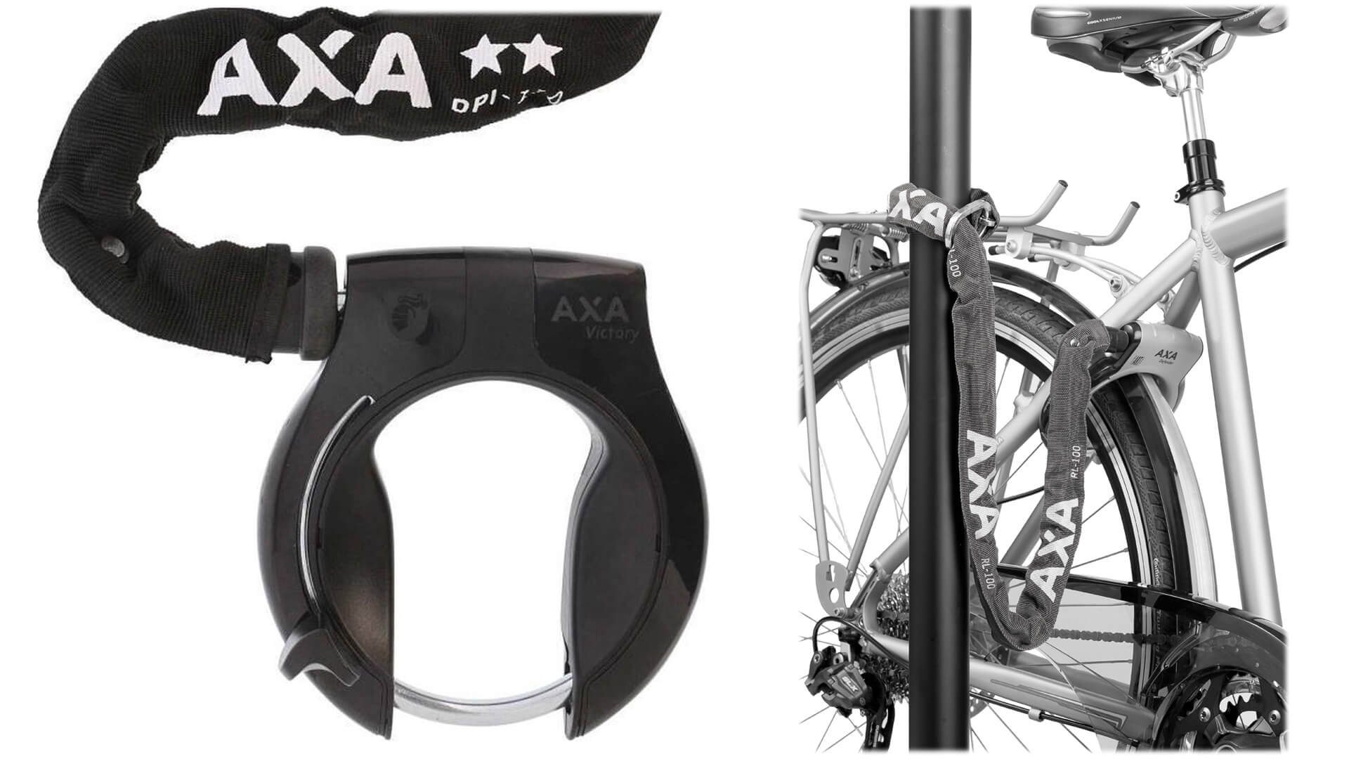 Extension fixée à un antivol AXA et exemple de mise en place sur un vélo