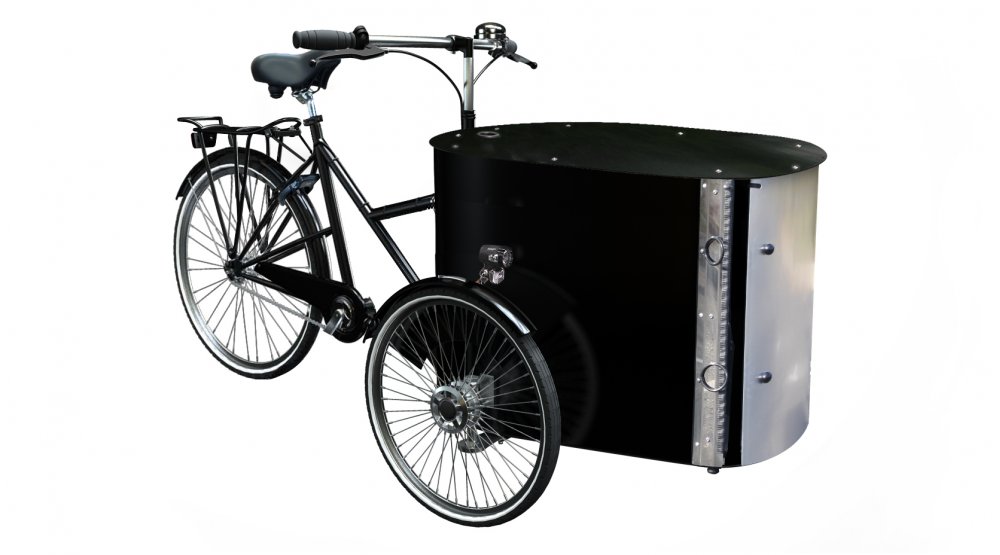 Un NIHOLA CARGO XL avec parasol aux couleurs de la communauté de communes Ambert Livradois Forez (Puy-de-Dôme)