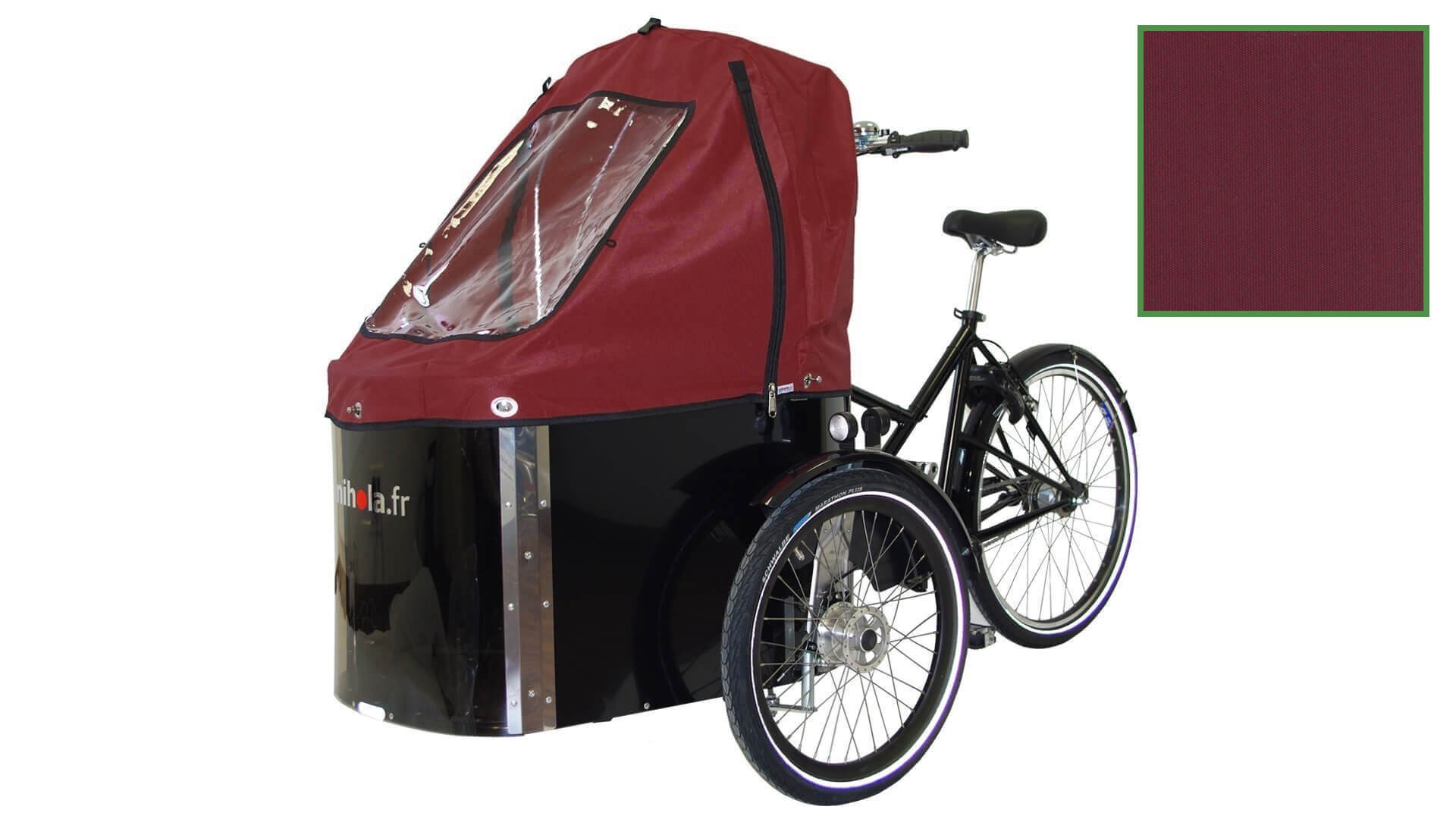 Capote de pluie rouge bordeaux pour triporteur NIHOLA CARGO