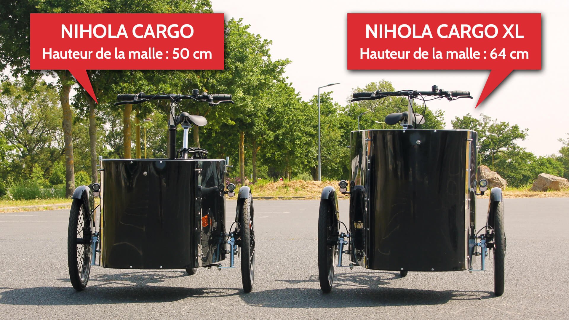 La malle avant du CARGO XL est réhaussée de 15 cm par rapport au NIHOLA CARGO