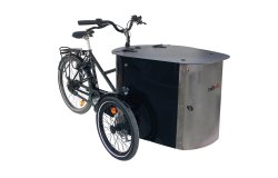 Le NIHOLA CARGO XL Événementiel avec porte avant, comptoir débordant et moteur pédalier Shimano STEPS