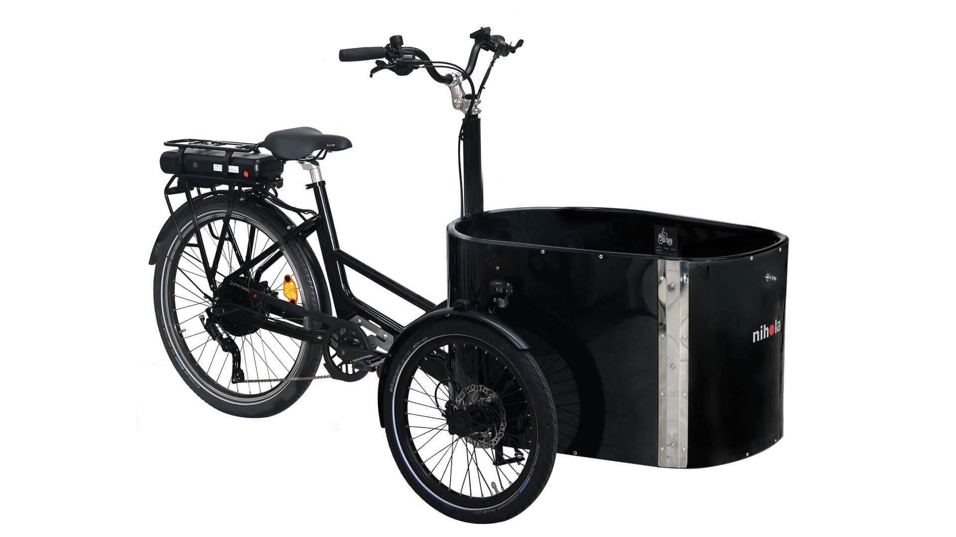 Le triporteur électrique NIHOLA CARGO Single avec assistance roue arrière et son nouveau cadre G2