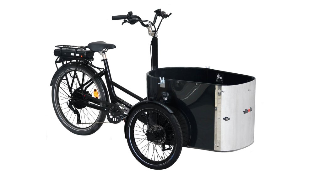 Le triporteur électrique NIHOLA CARGO Open avec assistance roue arrière et son nouveau cadre G2