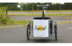Triporteur NIHOLA CARGO Single avec fronton de la malle décoré d'un sticker