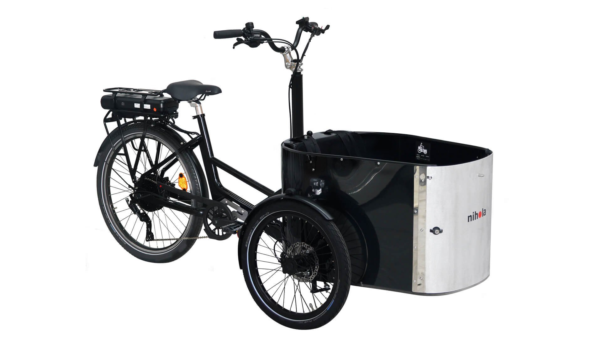 Triporteur NIHOLA CARGO Family avec assistance roue arrière Bafang et porte avant en aluminium